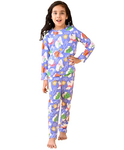 Image of ANTHRILO Summer Pyjama Set for Girls | 100% Cotton, Skin Friendly Fabric | Pyjama Set for Girls | Casual Wear | Polar Bear Girls Long Sleeve Pyjama Set - Blue 10-12 Years