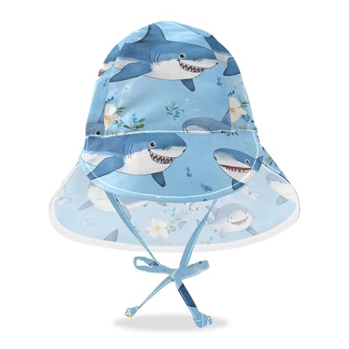 KLL Toddler Beach Hats Baby Boys' Beach Play Hats Toddler Girl UPF 50+ Large Brim Beach Essentials Cartoon Cunning Fish sea Blue