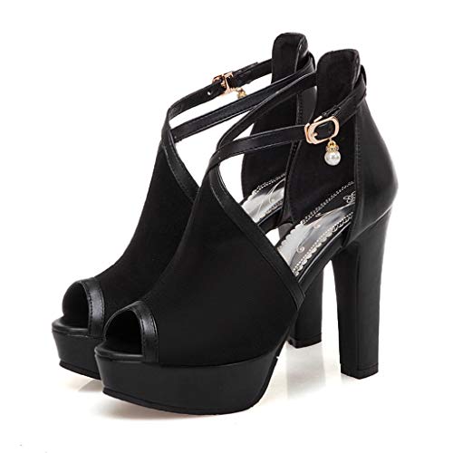 MIOKE Womens Platform High Heel Sandals Sexy Peep Toe Ankle Strap Cutout Chunky Block Heeled Dress Sandal2