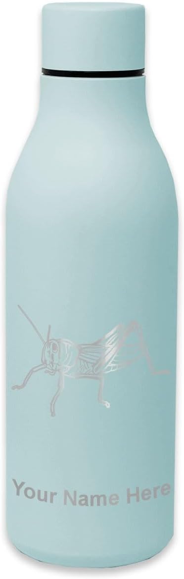 LaserGram Double Wall Stainless Steel Water Bottle, Grasshopper, Personalized Engraving Included