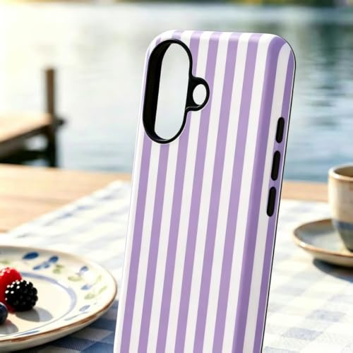 Image of for iPhone 16 Case Cute Phone Case,Compatible with MagSafe,Dual Layer Shockproof Protective Phone Cover,Hard Shell + Silicone Cover,Fashion Design for Women Girls,Striped Purple