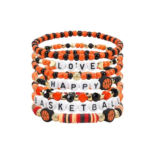 Jocbean Basketball Beaded Bracelet Set Stretch Stackable Sport Bracelets Jewelry