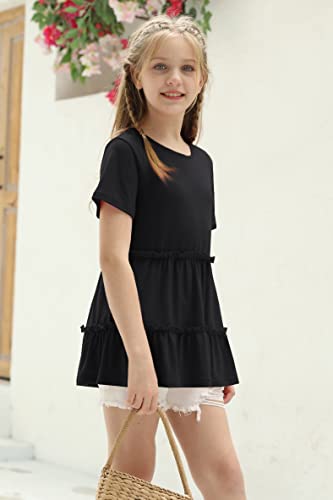Image of Haloumoning Girls Crew Neck T Shirts Peplum Babydoll Tops Tees 4-15 Years | Girls T-Shirts, Casual Loose Tunic Tops, Cute Ruffle T Shirts, Short Sleeve Shirts, Long Sleeve Blouse
