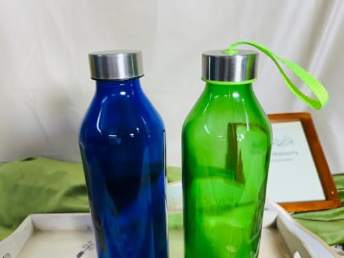 Image of Elite Borosilicate Glass Water Bottles, Pack of 2, 800ml Capacity Each, Microwave & Freezer Safe, Leak Proof & Airtight Lid, Scratch Resistant (Multicolor)