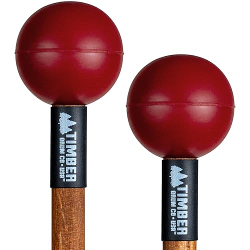 Timber Drum Co. Percussion Mallets — U.S.A. ASSEMBLED — Sticks for Steel Tongue Drum, Marimba, Cymbal Swells, Small Gongs — Extra Soft Rubber, 15.25'