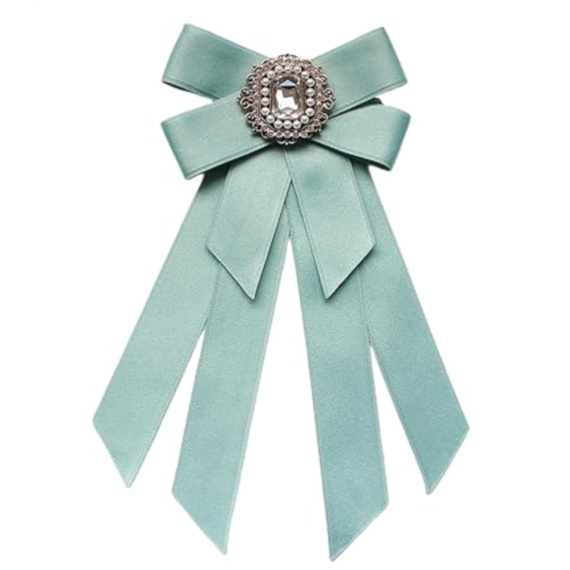 Women's Green Bow Tie Ribbon Brooch Pin Collar Tie