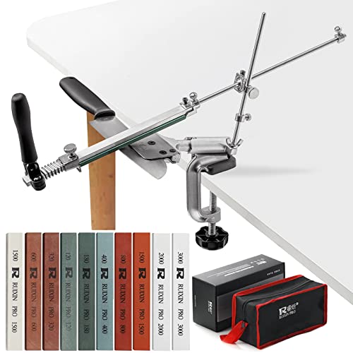 Comparison: Best Sharpening Angle For Chef Knife 11 Upgraded RUIXIN PRO RX-008 Professional Knife Sharpener with 10 Whetstones, 360° Rotation Flip Design Fixed-Angle Stainless Steel Kitchen Chef Knife Sharpening Kit Abrasive Holding System Tools