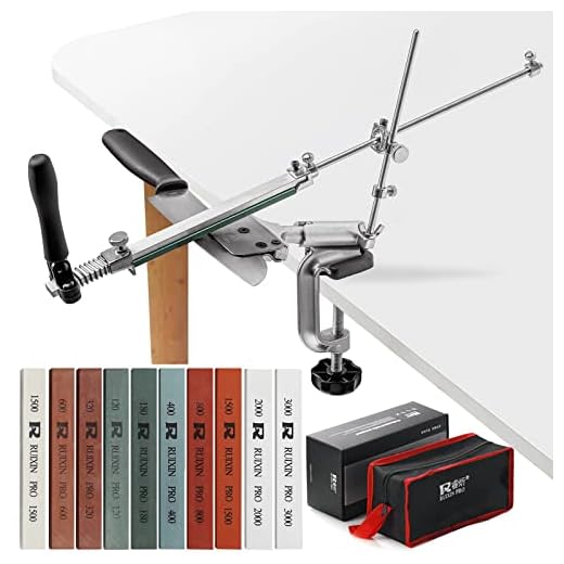Upgraded RUIXIN PRO RX-008 Professional Knife Sharpener with 10 Whetstones, 360° Rotation Flip Design Fixed-Angle Stainless Steel Kitchen Chef Knife Sharpening Kit Abrasive Holding System Tools
