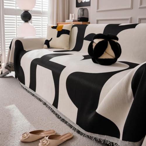 Extra Large Chenille Sofa Throw Blanket - Non-Slip King Size Cover for 1/2/3/4 Seater Sofas & Beds, Cozy Bedroom & Living Room Decor, Black 180x90 cm