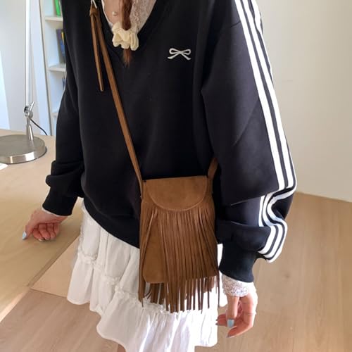 Crossbody Bag for Phone Faux Suede Tassel Style Mini Casual Shoulder Bag Small Change Purse Travel Daypacks4