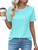 【Stay Cool & Stylish】:Stay comfortable on hot days with these women's tops.The classic and versatile crew neck design allows for both dressed-up and dressed-down looks.The unique sunburst line design at the front adds a fun and playful touch,while th...