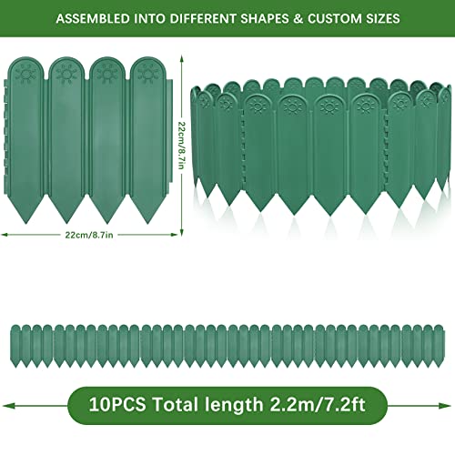 Eeocwf 10Pcs Green Garden Edging Borders, 8.66"X8.66" Plastic Garden Landscape Edging, 7.2Ft Interlocking Decorative Garden Fences Edging, Lawn Edge Flower Bed Border For Diy Patio Walkways Yard #TOP1