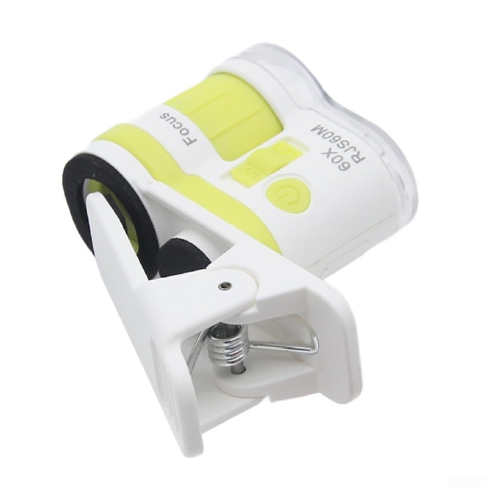 Microscopio portatile con ingrandimento 60x, con clip per telefono, luce bianca a LED, per progetti scientifici, hobby, uso nero, blu, giallo, arancione (nero)