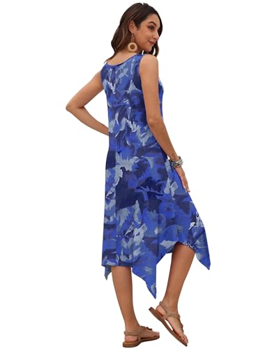 Image of AUSELILY Women's Summer Dresses Casual Sleeveless Midi Dress with Pockets | Crew neck tank dress with asymmetrical hem, ideal for beach, vacation, and daily wear