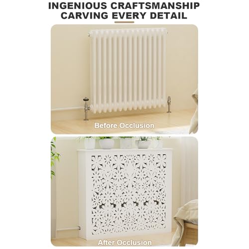 Cache-radiateur moderne bois blanc avec tablette étagère de rangement fixe