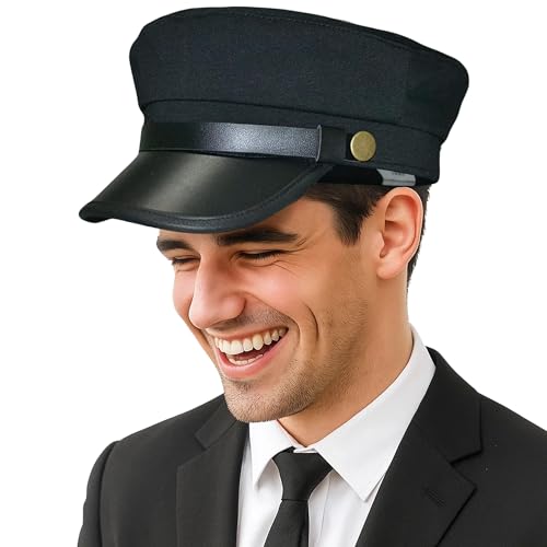 Vaulted Skulls & Co Black Chauffeur Cap | Limo Driver Hat Deluxe | Adult Chauffeur Hat | Limo Driver Costume Accessories | Limousine Drivers Uniform | Black | Standard Size