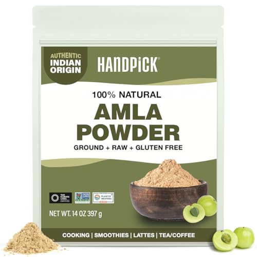 HANDPICK Amla Powder (397g) Gluten-Free AmalakiIn | 100% Halal Certified | Indian Gooseberry Powder | Perfect for Smoothies Drinks & Recipes | Resealable Zip Lock Pouch