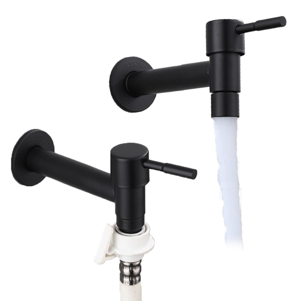 baokemoStainless Steel Faucet Black Wall Mounted Washing Machine Tap Bath Toilet Mop Pool Water Taps for Outdoor Garden Bathroom (black, B 132mm)