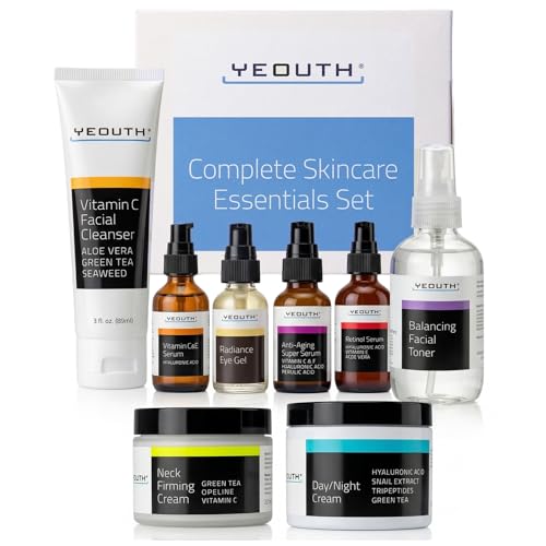 YEOUTH Skin Care Set: Retinol Serum with Hyaluronic Acid, Vitamin C & Super Face Serum, Cleanser, Toner, Eye Gel, Neck Cream, Face Cream 8-Piece Skincare Kit For Women