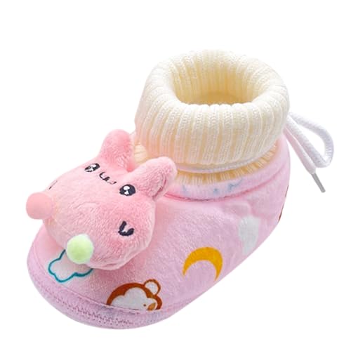 Fleece Baby Booties Girls Boys Sock Slippers Knit Warm Sock Shoes Infant Anti-Slip Boots Winter First Walking Shoes (Pink, 9-12 Months)