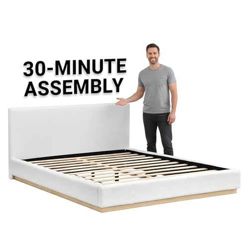 Image of Merax Upholstered Platform Bed Frame, Fabric Headboard, King