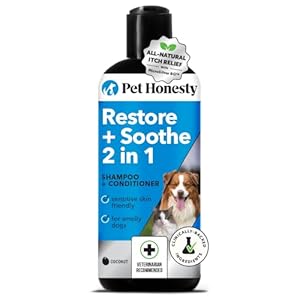Pet Honesty Restore + Soothe 2 in 1 Shampoo + Conditioner for Sensitive Skin for Dogs & Cats – Dog Skin and Coat Supplement – Soothes Itching, Irritation and Hot Spots (Coconut) – 16oz