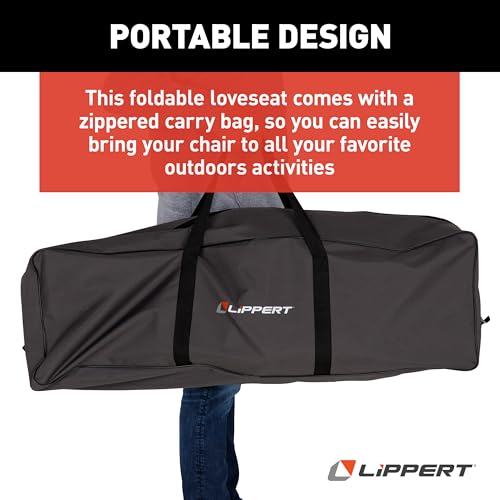 Image of Lippert Big Bear Dark Grey Folding Camping Loveseat with 500-lb. Weight Capacity, Durable Mesh Fabrics, High-Loft Cushioning, Dual Cupholders, Storage Pocket, Zippered Carrying Bag - 2023053717