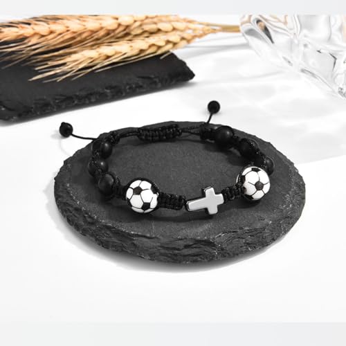 Image of Leyung Football Baseball Basketball Soccer Volleyball Cross Bracelet, Gifts for Teens Boys Girls on Easter Christmas Birthday Graduation Valentines Day