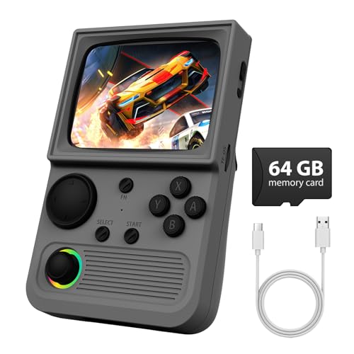 Image of R36T Retro Game Console, Handheld Game Console with 3.5in IPS HD Screen, Video Game Consoles Supports WiFi Networked Fighting and OTG, 3500mAh Battery, 64GB TF Card, Gray