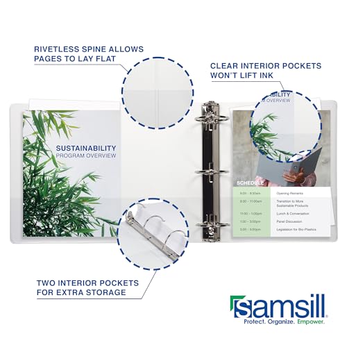 Image of Samsill Durable 0.5 Inch Binder, D Ring Binder, Customizable Clear View Cover, Pearl White, Holds 125 Pages