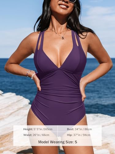 Image of CUPSHE Women's One Piece Swimsuit Tummy Control Deep V Neck Double Straps Crisscross Back Tie Bathing Suit