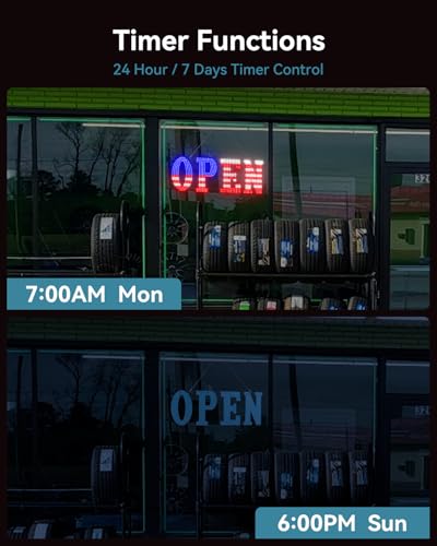 Image of Open Sign for Business, 40 inchx14 inch Jumbo Open Sign with Timer and Remote Control, Dynamic Light Modes Led Signs for Storefront Window Bar Salon Cafes Retail Shops US Flag