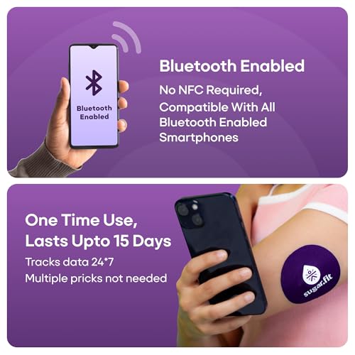 Image of Sugar.fit Smart Glucose Monitoring | Continuous, Real-Time Glucose Level Tracking on your Phone | Accurate Blood Sugar Levels | FDA Approved | Free Coach Consultation (Pack - 3)