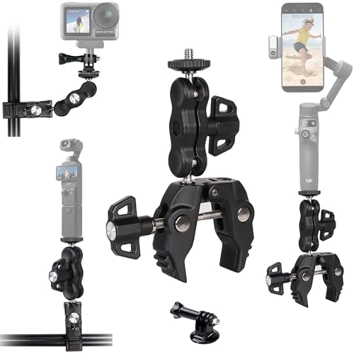 AceTaken Osmo Clamp Mount Holder for DJI Osmo Mobile SE 7P 7 6 5 4 / Osmo-Pocket 3 2 1 / Osmo Action Camera 5 pro 4 3 2 1,Work on Motorcycle Bicycle Handlebar Tube and Tripods