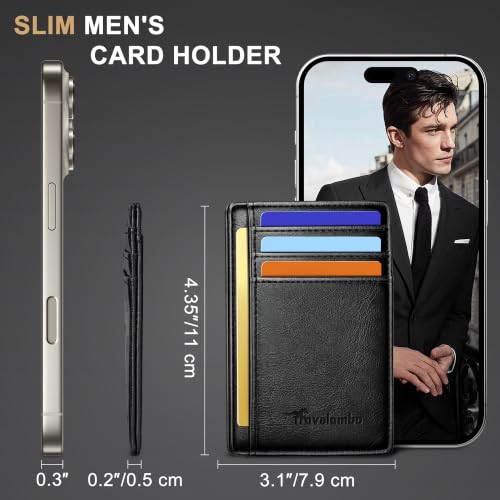 Image of Travelambo Slim Wallet Front Pocket Minimalist Leather RFID Blocking Medium Size