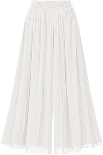 ebossy Womens Summer Elastic Waist Pleated Chiffon Culottes Casual Flowy Cropped Wide Leg Pants