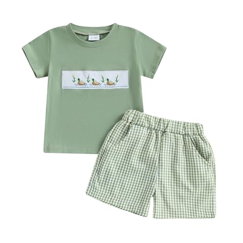 CIYCUIT Toddler Baby Boy Clothes Embroidered Print T-Shirt and Striped Shorts 2 Piece Outfit Set