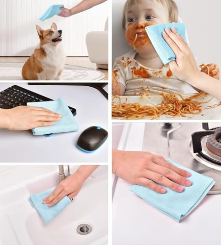 Image of SAMEZONE Reusable Kitchen Towel Roll - 2000 Times Washable 25x25 cm - Tear-Away Cleaning Rags for Home, Kitchen Surfaces, Garage & Auto Detailing Car, Dishes Cleaning Towels 20 Pack (2, Blue)