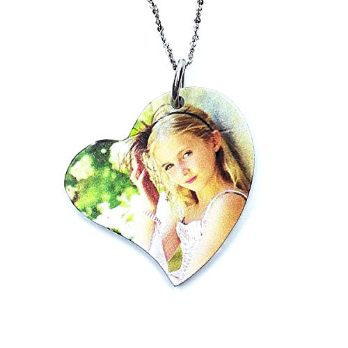 Damen Herren Halsketten personalisierte Foto Anhänger mit eigener Fotogravur/Bildgravur und Textgravur Edelstahl mit Schachtel … (Fabrig) Cover