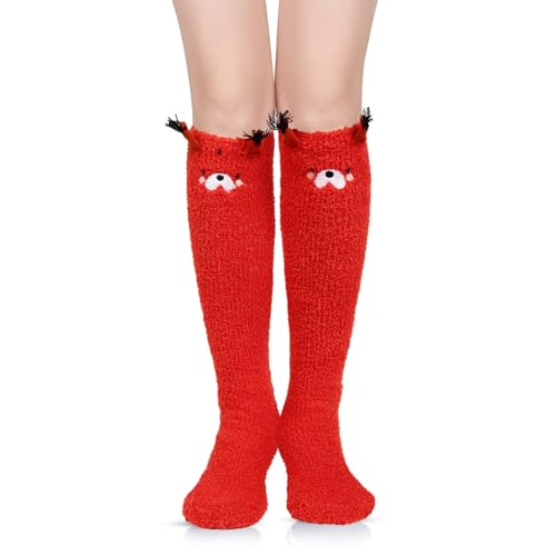Image of Benefeet Sox Girls Cute Animal Fuzzy Knee High Socks Womens Funny Striped Cozy Winter Warm FluffyThigh High Socks Leg Warmers