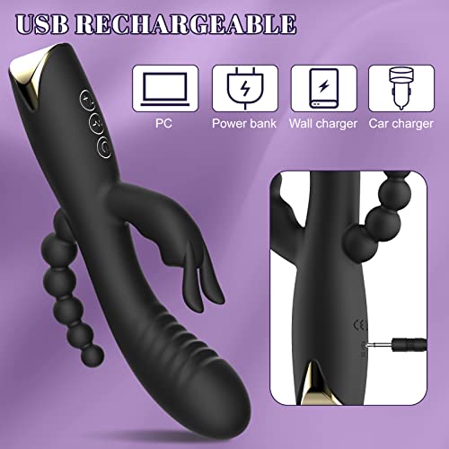 Rabbit Anal Dildo Vibrator With 10 Vibrating Clitoris Stimulator Sex Toy 3 In 1 G Spot Vibrator, Anal Stimulator Massager For Adult Sex Toys Women & Couple Games Silicone Waterproof Rechargeable #TOP5