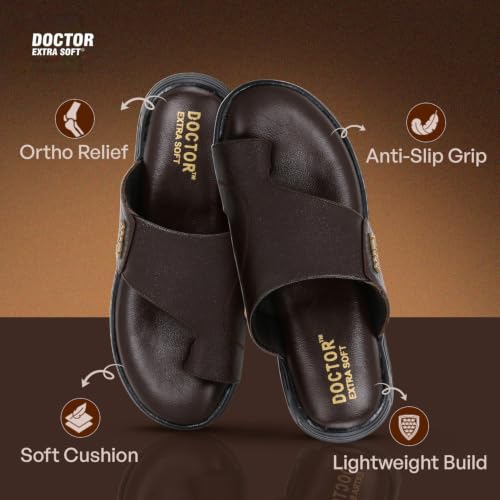 Image of DOCTOR EXTRA SOFT Care Orthopedic Diabetic Comfortable Dr Sole Footwear Daily Use Casual Home Wear Stylish Black Cushioned One Toe Ring Thump Chappal-Sandals-Slippers for Men's-Gents-Boy's L-5