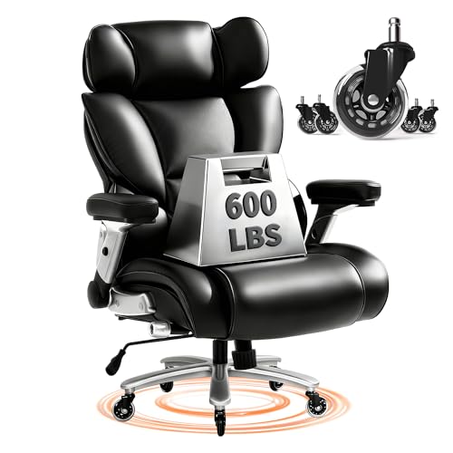 Image of FLEXISPOT 600lbs Big and Tall Office Chair for Heavy People, High Back Heavy Duty Computer Chair with Lumbar Support 2D Armrest, Desk Chairs for Working Gaming Relaxing Cross Legged, PU Leather, Black