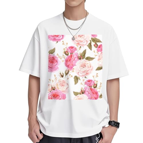 T-shirt coton rose femme col rond décontracté à motif floral