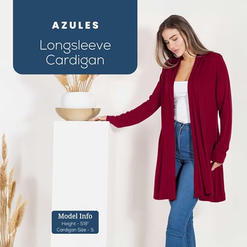 Image of Azules Long Sleeve Womens Cardigan, Flowy Longer Rayon Sweater Lightweight Cardigan for Casual or Dressy Outfits