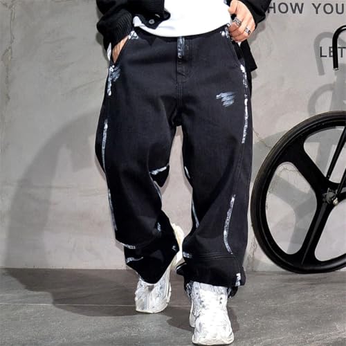 Men’S Streetwear Hip Hop Splash Paint Slim Cargo Pants Button Fly Midweight Unwashed Skateboard Full Length Jeans4