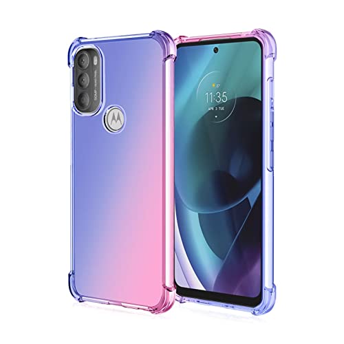 HONLEN Funda para Motorola Moto G71 5G Carcasa, (6.4' Inches) Gradiente Transparente TPU Silicona Case, Protección de Esquina Mejorada Cover Azul Rosado