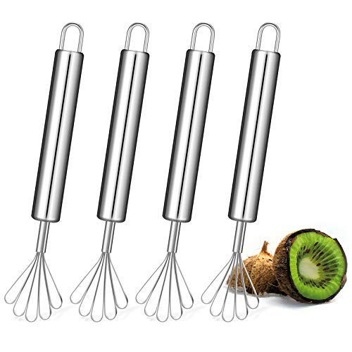 4 Pieces Coconut Scraper Coconut Grater Meat Removal Slicer Stainless Steel Handle Multi-Purpose Fish Scaler Peeler Fruit Tool Knife for Kitchen Home Supplies