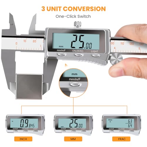 Image of HARDELL Digital Caliper 12 Inch, Rechargeable All Metal Electronic Micrometer with Backlit LCD, Inch /mm /Fraction Conversion, Auto-Off - Measuring Tool for DIY, 3D Printing, Workshop & Household