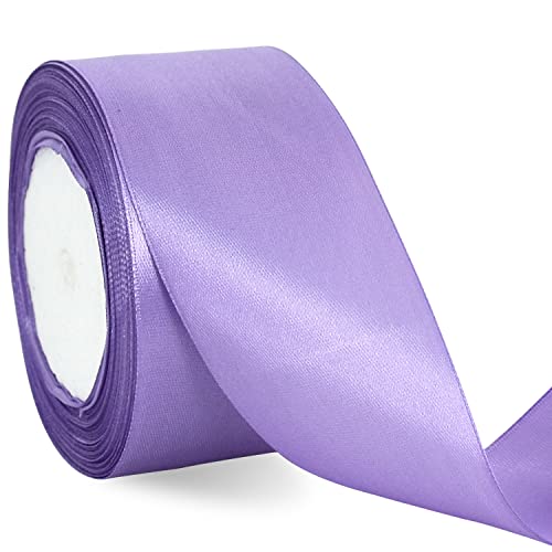 TONIFUL 2 Inch x 25 Yards Wide Light Purple Satin Ribbon Solid Fabric Ribbon for Gift Wrapping Crafts Chair Sash Eternal Flower Invitation Cards Hair Bows Sewing Party Wedding Decoration